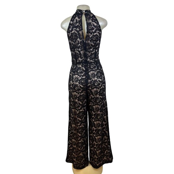 Julia Jordan Black & Nude Women’s Floral Lace Jumpsuit Halter Neck Sz 12 - Picture 3 of 13